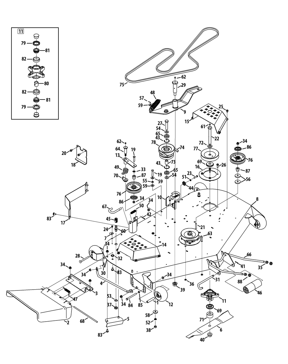 Mower Deck 54-Inch Fabricated Deck Diagram and Parts List for 19B40016100 (54Inch)(2015) Cub Cadet Lawn Tractor